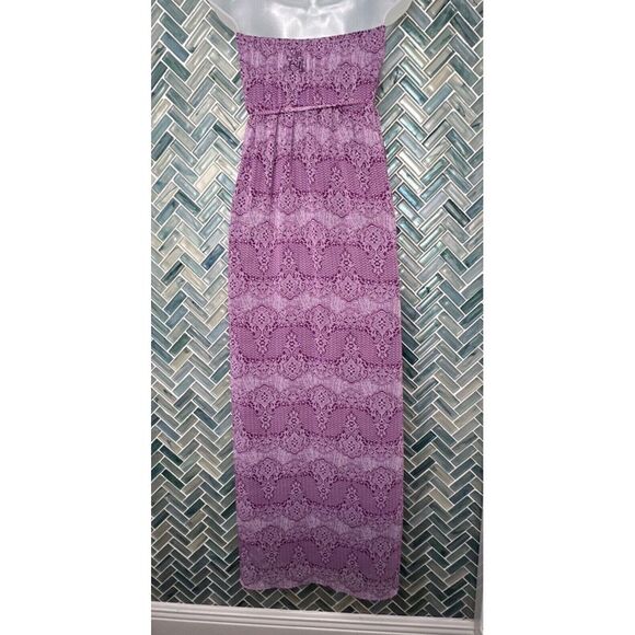 RIP CURL BOHO MEDALLION SCROLL PRINT PURPLE WHITE LINED STRAPLESS MAXI DRESS‎ XS - Picture 6 of 12